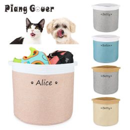 Toys Personalised Laundry Basket Dog Toy Clothes Custom Name Organiser Barrel Fold Storage Box Linen Basket Home Storage Pet DIY