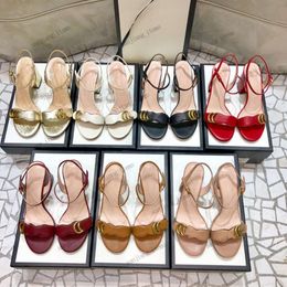 5cm 7cm meados de salto alto sapatos marmont logotipo sandálias ouro tornozelo cinta bloco salto bombas mulheres senhoras couro sapatos duplos sexy casual elegante cinta slingbacks 2023