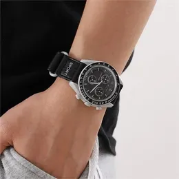 Wristwatches Men's Watches Planet Series Men Moon Leather Hook And Loop Tape Band Fashion Sports Quartz For