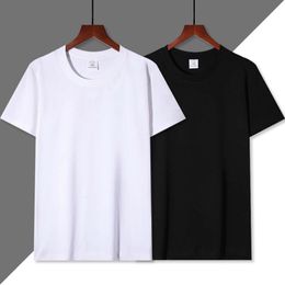 200G Solid Colour Cotton Loose Shoulder T-Shirt Black And White Large Men's Short Sleeved T-Shirt For Men And Women's Customised Printed Half Sleeves