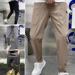 Men's Pants Trendy Men High Elasticity Daily Wear Breathable Ice Silk Summer