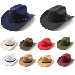 Berets 2024 West Cowboy Wide Curly Brim Fedora Hat Retro Autumn Winter Jazz Cap Riding Hats Punk Homburg Sombrero Hombre