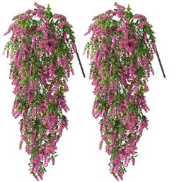 인공 라벤더 부케 포도 나무 교수형 식물 파티오 홈 침실 결혼식 실내 야외 벽 장식을위한 가짜 아이비 포도 나무 잎