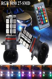 New 2 Pcs RGB Bulb Car DRL Fog Light Wireless Control Remote 9005 5050 27SMD LED Decoration Backup Parking Lamp Styling3729840