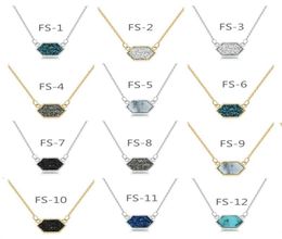 Whole Fashion Women Drusy Resin Diamond Pendant Necklace Girls Simple Clavicle Chain Beautiful Ladies Jewellery Necklace Gift1805261