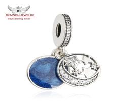 Memnon Jewellery 925 Sterling Silver Christmas Night Sky Charm CZ Pave Moon and Star Midnight Blue Enamel Pendant Beads For Jewellery 7964111