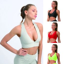 Outfit Women Workout Sports Bra Plain Cross Back Shockproof Yoga Vest with Pad Gym Fitness Quick Dry Tank Top Running Push Up Bralette
