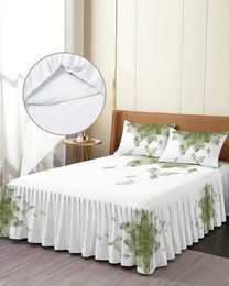 Bed Skirt Gradient Floral Green Elastic Fitted Bedspread With Pillowcases Mattress Cover Bedding Set Sheet