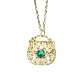 Pendant Necklaces DIWENFU 14K Gold Colour Necklace Bag Shape For Women Fine Genuine 14 K Bizuteria Gemstone Collares Mujer Box