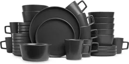 Plates Stone Lain Coupe Dinnerware Set Service For 8 Black Matte Dishes And Sets Serving