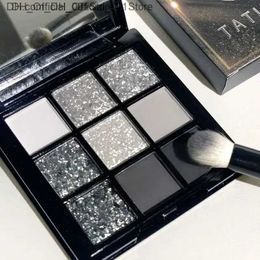 Eye Shadow 9-color punk matte glitter eye shadow palette shimmer eye shadow makeup palette cool color gray black eye pigment paletteQ240229