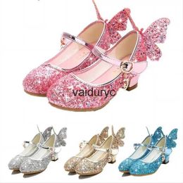 Flat shoes Princess Butterfly Leather Shoes Kids Diamond Bowknot High Heel ldren Girl Glitter Fashion Girls Party ShoeH24229