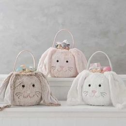 Long Ear Easter Bag Festive Soft Plush Easter Bunny Basket Cute Rabbit Face Bucket Outdoor Portable Shopping Handbag