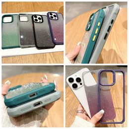 Bling Glitter Gradient Shockproof Cases For Iphone 15 Pro Max Plus 14 13 12 11 X XR XS MAX 8 7 Hard Acrylic Plastic PC Soft TPU Dual Hybrid Four-corner Anti-fall Phone Cover