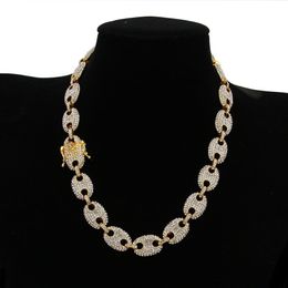 Alloy Rhinestone Hip Hop Necklace Iced Out CZ Coffee Bean Pig Nose Charm Link Choker Chain Bling Jewellery Necklaces or Bracelets fo293G
