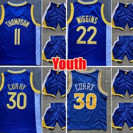 Youth Kids Printed Basketball Jersey shorts Suit 2024 City 30 Stephen 11 Klay Andrew Curry Thompson 22 Wiggins White Blue Black