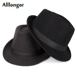 Classics Autumn 2023 Winter Short Brim Felt Fedoras Hat Men Black panama Vintage top sombrero trilby mens hats gentleman fedora 240219