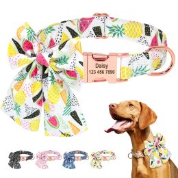 Collars Personalised Puppy Dog Cat Collar Custom Printed Bowknot Pet Accessories Collar Pug Chihuahua Engraved Nameplate Bow Tie Collars