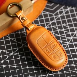 Car Key Case Cover for Jeep Renegade Grand Cherokee Dodge Challenger Leather Keychain Holder