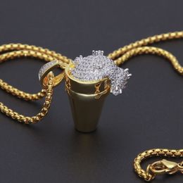 Mens Hip Hop Necklace Jewellery Ice Cream Styrofoam Cup Iced Out Pendant Hiphop Necklaces210D