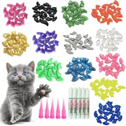 Grooming 100pcs Cat Nail Caps/Tips Pet Cat Kitty Soft Claws Covers Control Paws of 10 Nails Caps and 5Pcs Adhesive Glue 5 Applicator