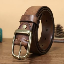 Belts 3.3cm Fashion Men High Quality Genuine Leather Belt Designer Belts Men New Copper Strap Male Jeans for Man Cowboy