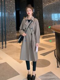 Jackets Coats and Jackets Women Autumn Women Clothing 2023 Solid Lapel Double Breasted Trench Coat for Women Long Coat Windbreaker Tops