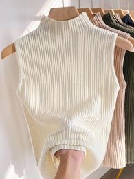 Women's Tanks Spring/summer Shoulder Cropped Sleeveless Top Half-turtleneck Knit Tank Thin Bottomed