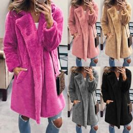 Blends Women Fur Coat Winter New Oversize Casual Solid Long Female Vintage Jacket Outwear Thinck Warm Ski Plush Overcoat Chaqueta Mujer