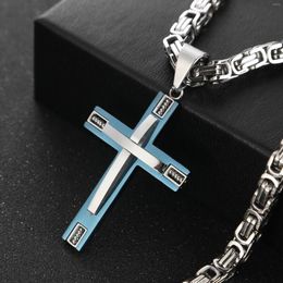 Pendant Necklaces Blue Silver Cross Men Necklace Stainless Steel Jewellery Friendship Gifts Vintage Fashion Mens Jewellery Colar235I