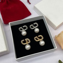Designer Letter Earring Luxury Fashion Diamond Pearl Earrings Jewellery Wedding Party Gift