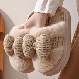 Slippers Winter Bow Fluffy Women Indoor Bedroom Cotton Shoes Girls Lovely Outdoor Wear Soft Thick Non-Slip Design Fashion 2024