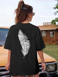 Women's Blouses Shirts Shirts White Feather Clothing Creativity All-math Crewneck T-Shirts Breathable Woman Cotton Short 240229