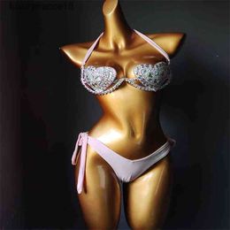 vacation sexy women bikini set diamond swimwear bling stones bathing suit beachwear biquini 210629''gg''W43E