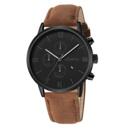 Fashion Geneva Men Date Alloy Case Synthetic Leather Analog Quartz Sport Watch Male Clock Top Brand Luxury Relogio Masculino D30 240Y