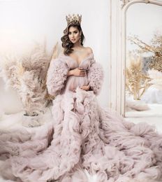 Gorgeous Pink Prom Dress Off The Shoulder Maternity Dresses For Po Shoot Tulle Ruffles Puffy Robe Dressing Gown Pregnancy Cloth6524204