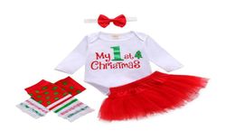 Toddler Infant Baby Girl Xmas Clothes Set 2020 Autumn Fall Christmas Long Sleeve Letter Bodysuit Tutu Skirt Leg Warmer Headb5141080