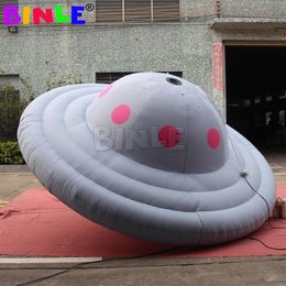 Grey giant inflatable UFO balloon with led lights, airtight flying saucer for hanging advertising parade decoration