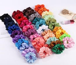 INS 60pcslot newest Women Silk Solid Scrunchies Elastic Satin Hairbands Girls Hair Tie Hair Rope Hair Accessories Whole 570 Y5404889