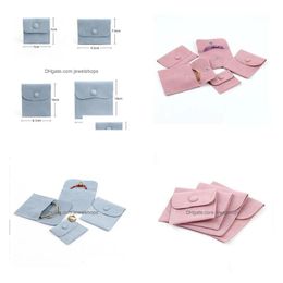Jewellery Pouches, Bags Gift Packaging Envelope Bag With Snap Fastener Dust Proof Jewellery Pouches Made Of Pearl Veet Pink Blue Colours Dh7Yz