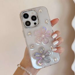 D Laser Flower Love Heart Rhinestone Epoxy Phone Case For iPhone Pro Max Plus Glitter Shockproof Cover
