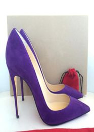 Casual Designer sexy lady fashion women dress shoes Purple suede leather pointy toe stiletto stripper High heels Prom Evening pump7548835