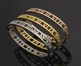 New 18k gold Fashion Women Stainless Hollow Roman Numeral Bracelet Jewellery t bangle for lady4683827