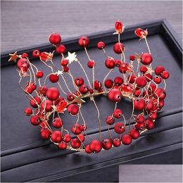 Headpieces 2021 High End Handmade Wedding Hair Accessories Crystals Bridal Headbands Gold Leafs Pearls Hairpiece 12117 Drop Delivery Dh1La