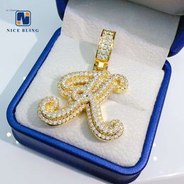 VVS D Moissanite Diamond Initial Letter K Yellow Gold Hip Hop Jewellery Sier Necklace Pendant