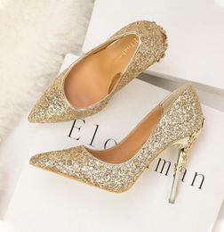 s fashion high heels for women shoes 10cm party wedding triple black nude yellow pink glitter spikes Pointed Toes Pumps 6354986