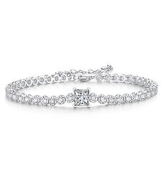 100 925 Sterling Silver chain Created Moissanite Gemstone Bangle Charm Wedding Bracelet Fine Jewelry Whole Drop5336657