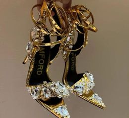 Metallic Crystal embellished AnkleTie Sandals heeled stiletto Heels for women Party Evening shoes open toe Calf Mirror leather lu1663152