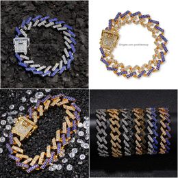 Tennis Hip Hop Micro Paved Rhinestones Bling Iced Out Square Cuban Miami Link Chain Bracelets For Men Rapper Jewellery Gold Sier Drop D Dh3Ri