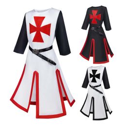 Renaissance Templar Knights Cosplay Mediaeval Tunic Crusader Costume with Belt S-4XL